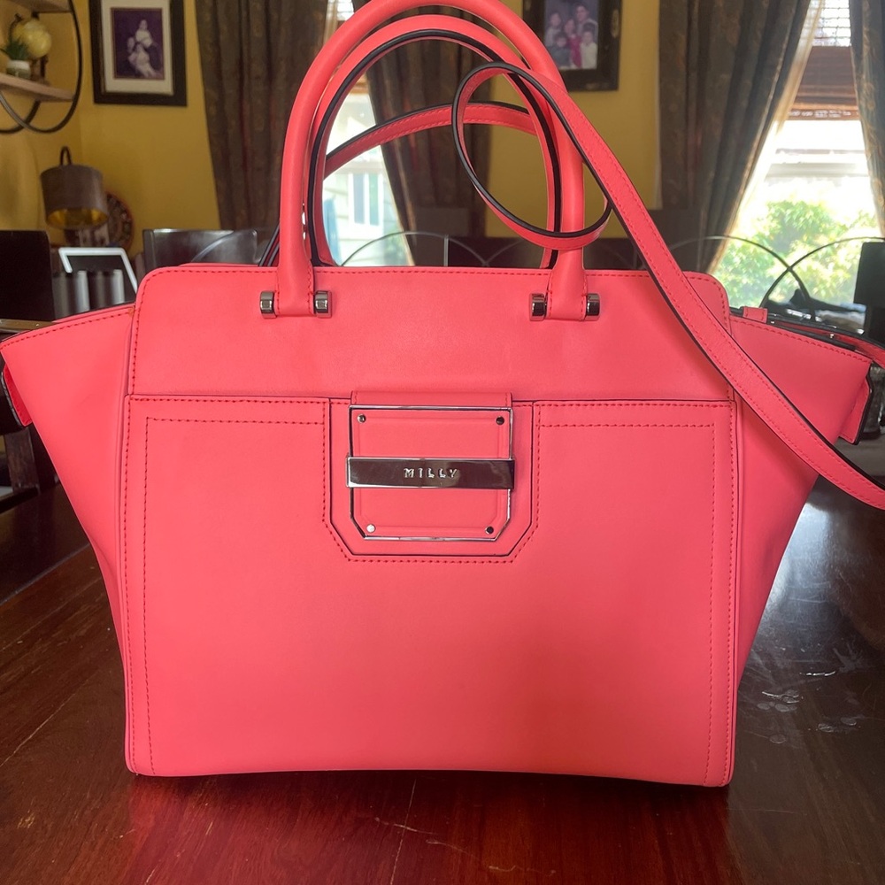 Milly Vibrant Coral Satchel with Detachable Strap